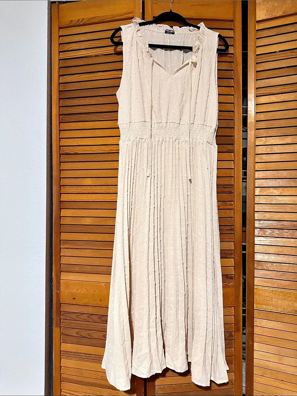 PRETTYGARDEN Women's Swiss Dot V-Neck Midi Dress Sleeveless A-Line Sundress